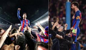 احتفال ميسي مع برشلونة لتحقيقه بطولة الدوري الاسباني