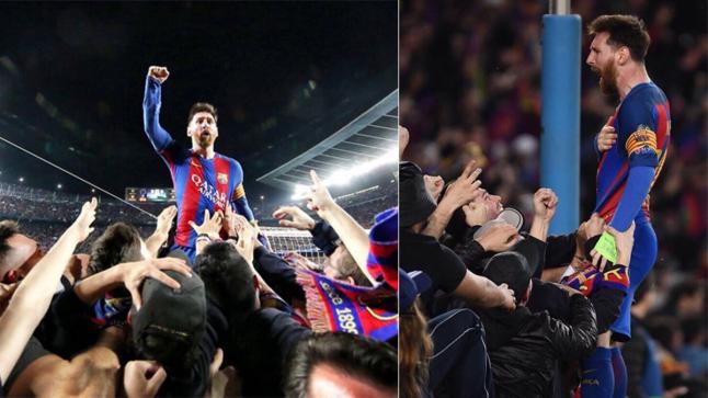 احتفال ميسي مع برشلونة لتحقيقه بطولة الدوري الاسباني