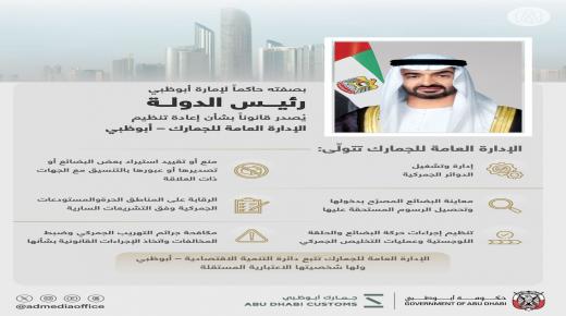 بصفته حاكما لإمارة أبوظبي.. رئيس الدولة يُصدر قانونا بشأن إعادة تنظيم الإدارة العامة للجمارك – أبوظبي