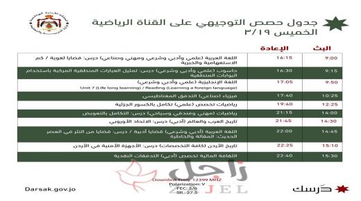 التربية تعلن جدول الدروس المتلفزة لطلبة التوجيهي