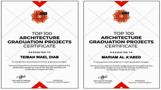 مشروعا تخرّج لطلبة هندسة العمارة “عمان الاهلية” ضمن قائمة أفضل 100 مشروع على مستوى العالم